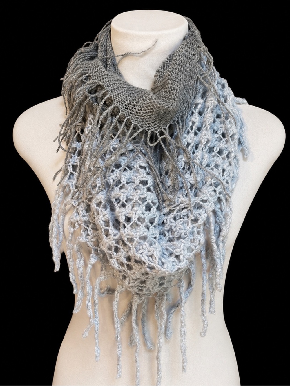 BoHo Hippie Lightweight Fringe Scarf - Blue Gray